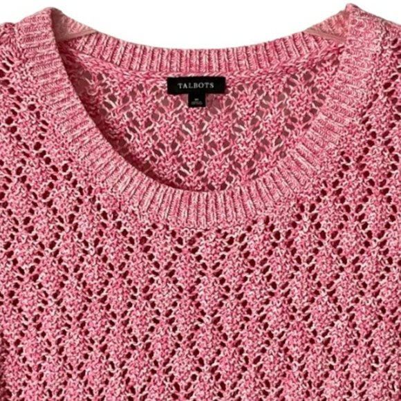 Talbots Pointelle Crewneck Sweater - Aurora Pink/White - M - Picture 4 of 10